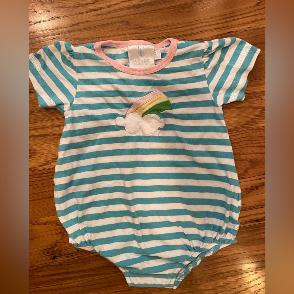 Little English striped bodysuit with rainbow detail, 18 months
